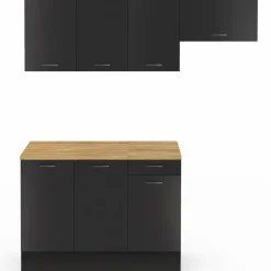 IDMarket Cuisine complète 180 cm avec plan de travail bois et noir* Meubles Hauts|Meubles Bas