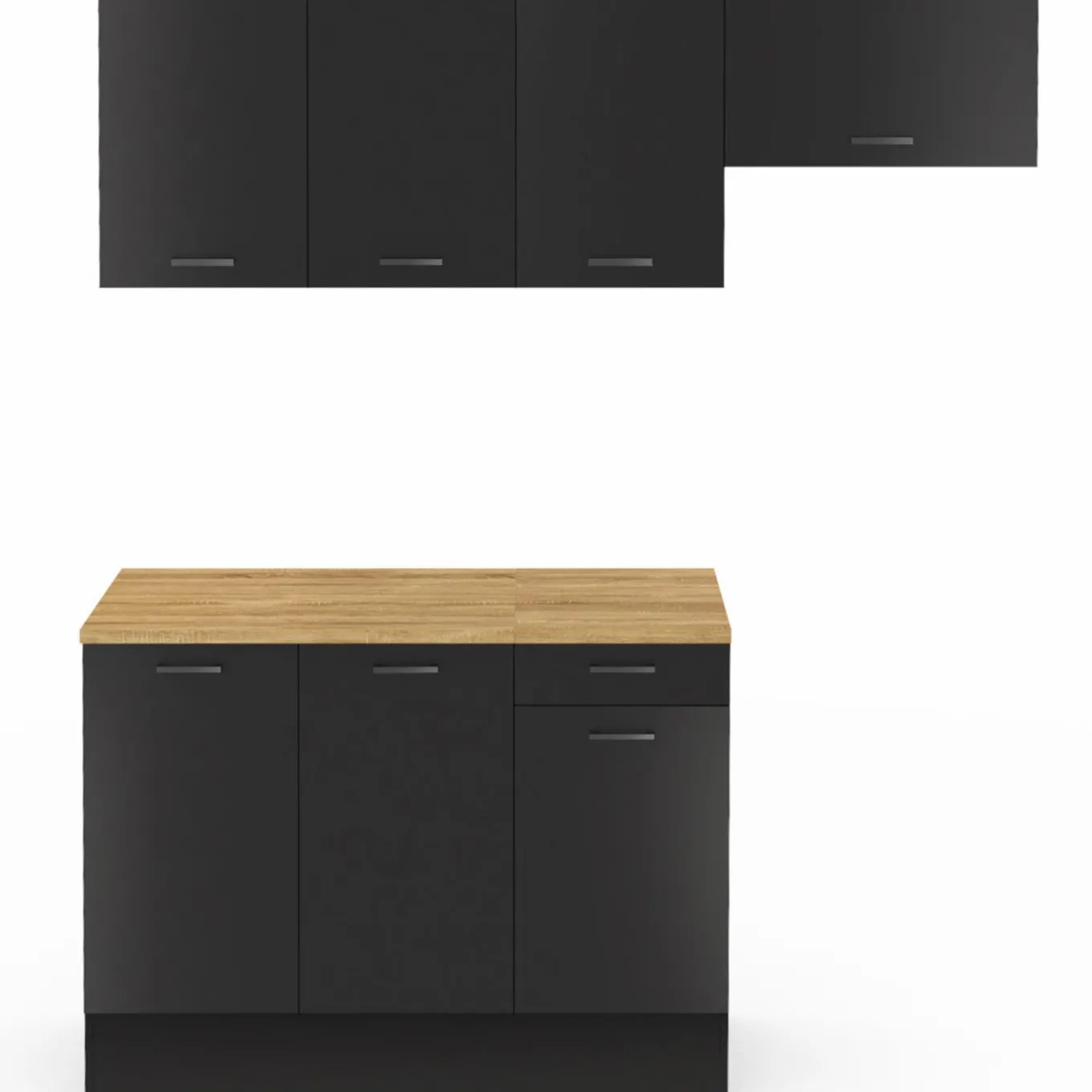 IDMarket Cuisine complète 180 cm avec plan de travail bois et noir* Meubles Hauts|Meubles Bas