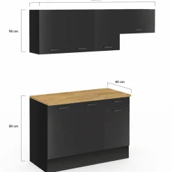 IDMarket Cuisine complète 180 cm avec plan de travail bois et noir* Meubles Hauts|Meubles Bas