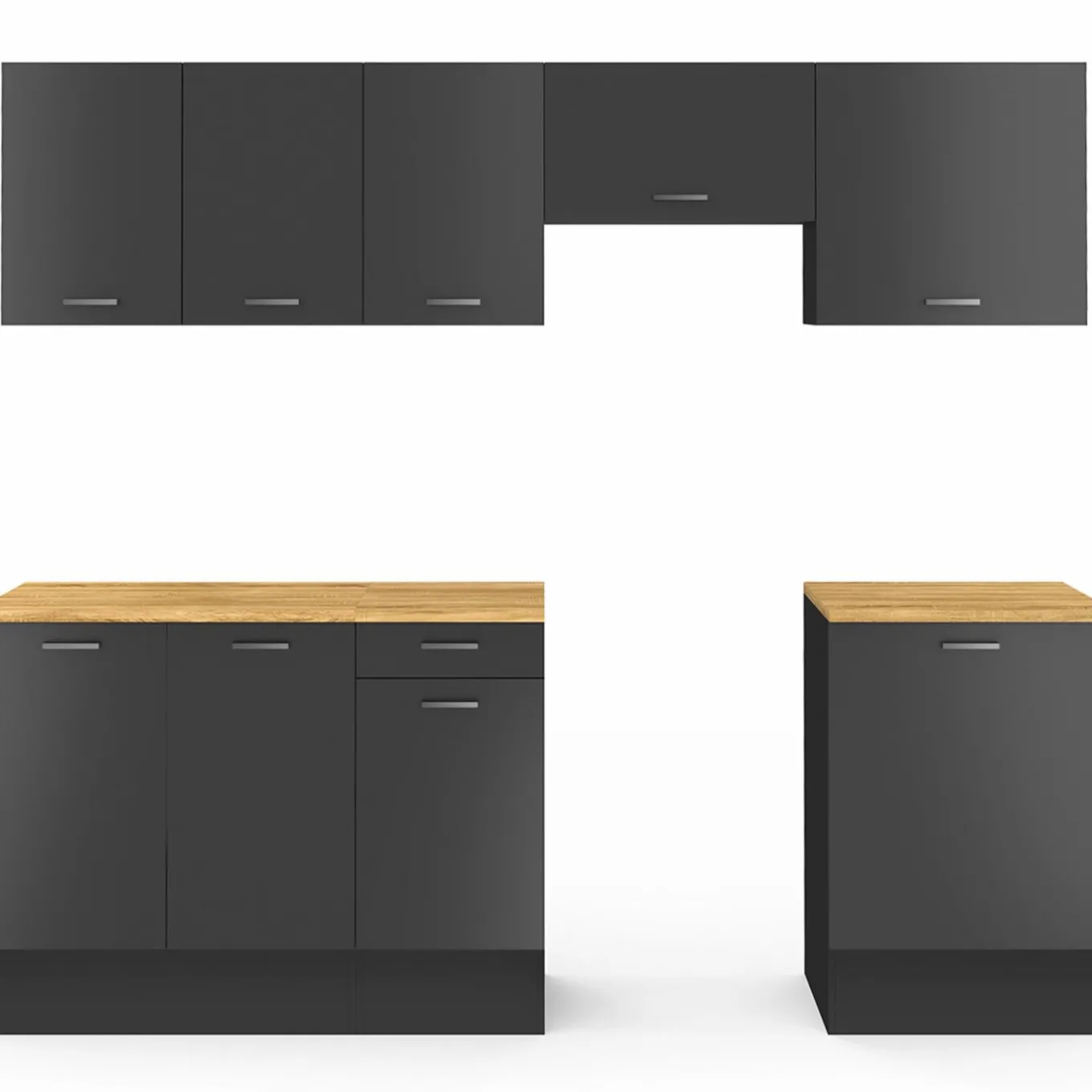 IDMarket Cuisine complète 240 cm avec plan de travail bois et noir* Meubles Hauts|Meubles Bas