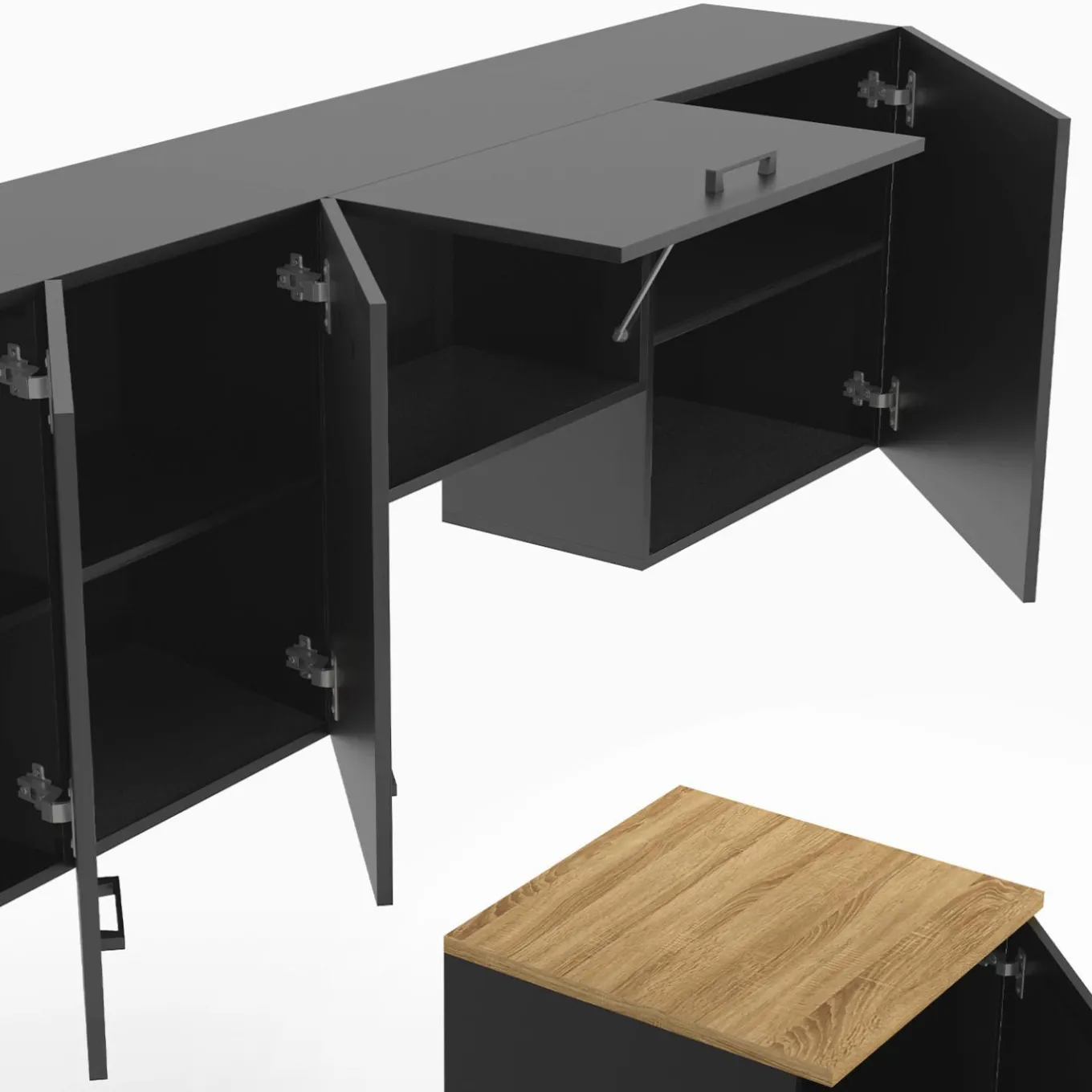IDMarket Cuisine complète 240 cm avec plan de travail bois et noir* Meubles Hauts|Meubles Bas