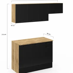 IDMarket Cuisine complète 180 cm avec plan de travail bois et noir* Meubles Hauts|Meubles Bas