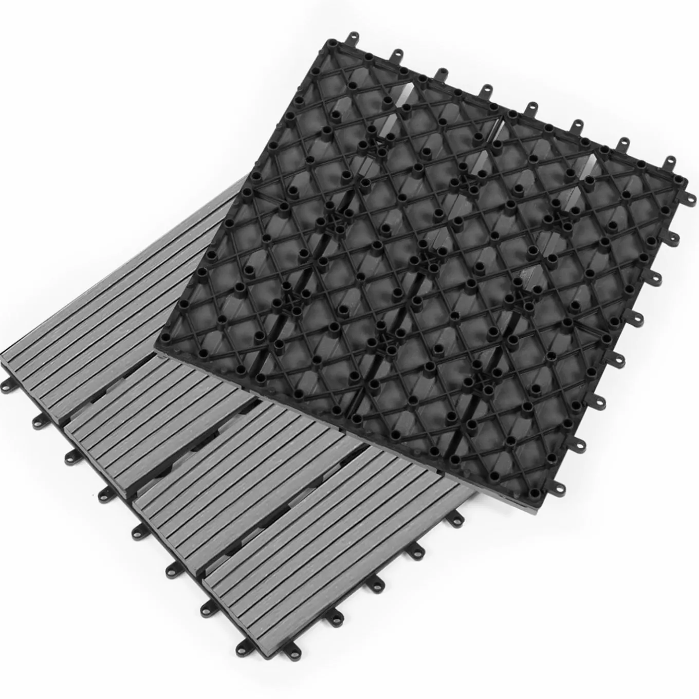 IDMarket Dalles composite clipsables 30x30 CM en bois gris* Revêtement Sol Extérieur