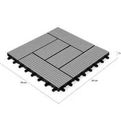 IDMarket Dalles de terrasse mosaïques clipsables bois composite gris 30 x 30 cm* Revêtement Sol Extérieur