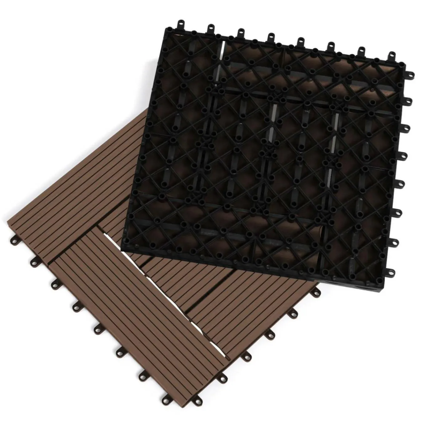 IDMarket Dalles de terrasse mosaïques clipsables bois composite taupe 30 x 30 cm* Revêtement Sol Extérieur