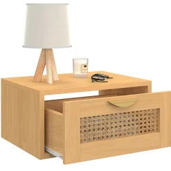 IDMarket de 2 tables de chevet murables 1 tiroir étagère suspendue cannage et bois* Collection Cannage|Chambre Complète Adulte