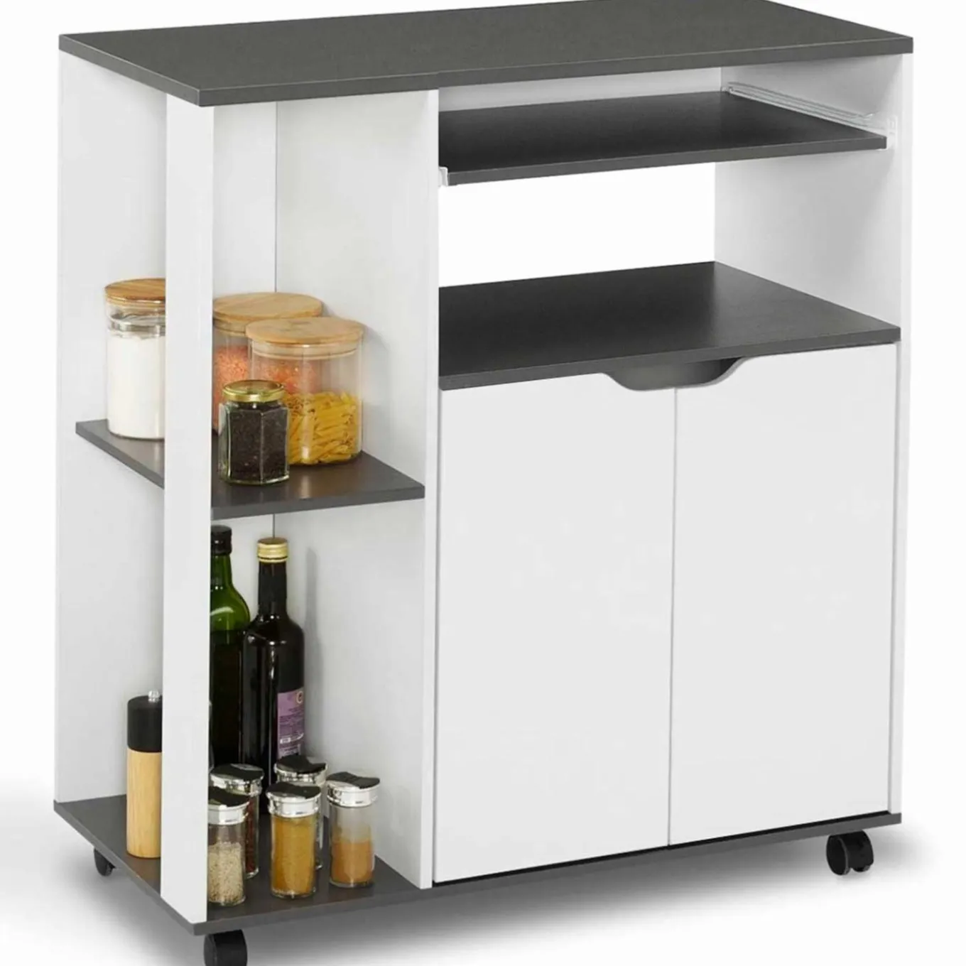 IDMarket Desserte à roulettes blanche et grise 76 cm* Petits Meubles|Meubles De Cuisine Avec Plan De Travail