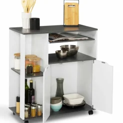 IDMarket Desserte à roulettes blanche et grise 76 cm* Petits Meubles|Meubles De Cuisine Avec Plan De Travail