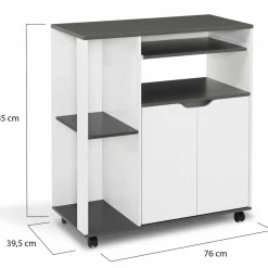 IDMarket Desserte à roulettes blanche et grise 76 cm* Petits Meubles|Meubles De Cuisine Avec Plan De Travail