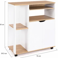 IDMarket Desserte à roulettes bois blanc et plateaux façon hêtre 76 cm* Petits Meubles|Meubles De Cuisine Avec Plan De Travail