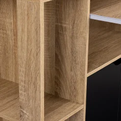 IDMarket Desserte à roulettes bois façon hêtre et portes noires 76 cm* Meubles De Cuisine Avec Plan De Travail|Buffets De Cuisine