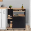 IDMarket Desserte à roulettes bois noir et plateaux façon hêtre 76 cm* Petits Meubles|Meubles De Cuisine Avec Plan De Travail