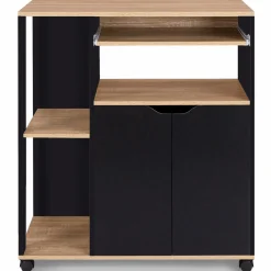 IDMarket Desserte à roulettes bois noir et plateaux façon hêtre 76 cm* Petits Meubles|Meubles De Cuisine Avec Plan De Travail