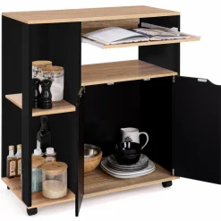 IDMarket Desserte à roulettes bois noir et plateaux façon hêtre 76 cm* Petits Meubles|Meubles De Cuisine Avec Plan De Travail