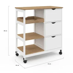 IDMarket Desserte de cuisine 3 paniers + 1 plateau amovibe blanc et effet hêtre L 76 cm* Meubles De Cuisine Avec Plan De Travail|Buffets De Cuisine