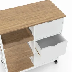 IDMarket Desserte de cuisine 3 paniers + 1 plateau amovibe blanc et effet hêtre L 76 cm* Meubles De Cuisine Avec Plan De Travail|Buffets De Cuisine