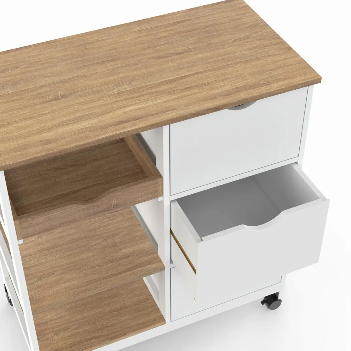 IDMarket Desserte de cuisine 3 paniers + 1 plateau amovibe blanc et effet hêtre L 76 cm* Meubles De Cuisine Avec Plan De Travail|Buffets De Cuisine