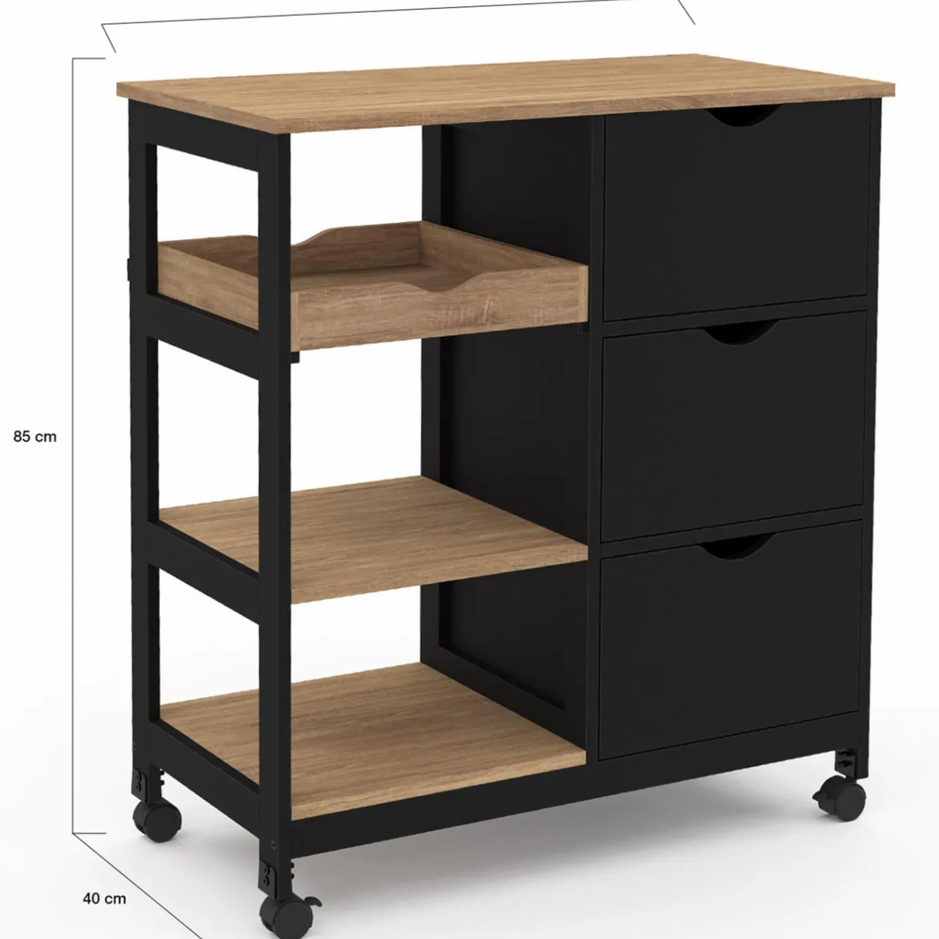 IDMarket Desserte de cuisine 3 paniers et 1 plateau amovible L.76 CM* Meubles De Cuisine Avec Plan De Travail|Buffets De Cuisine