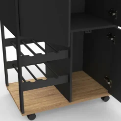 IDMarket Desserte de cuisine avec placards et range-bouteilles bois et noir* Petits Meubles|Meubles De Cuisine Avec Plan De Travail