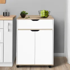 IDMarket Desserte de cuisine bois blanc avec 1 grand placard + 1 tiroir* Meubles De Cuisine Avec Plan De Travail|Dessertes Et Éléments De Cuisine