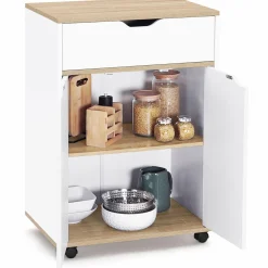 IDMarket Desserte de cuisine bois blanc avec 1 grand placard + 1 tiroir* Meubles De Cuisine Avec Plan De Travail|Dessertes Et Éléments De Cuisine