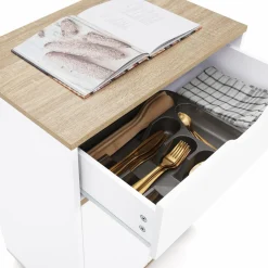 IDMarket Desserte de cuisine bois blanc avec 1 grand placard + 1 tiroir* Meubles De Cuisine Avec Plan De Travail|Dessertes Et Éléments De Cuisine