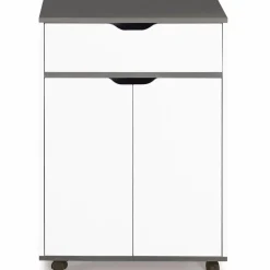 IDMarket Desserte de cuisine bois blanc et plateaux gris* Meubles De Cuisine Avec Plan De Travail|Dessertes Et Éléments De Cuisine