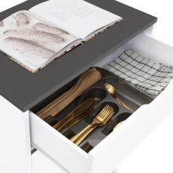 IDMarket Desserte de cuisine bois blanc et plateaux gris* Meubles De Cuisine Avec Plan De Travail|Dessertes Et Éléments De Cuisine