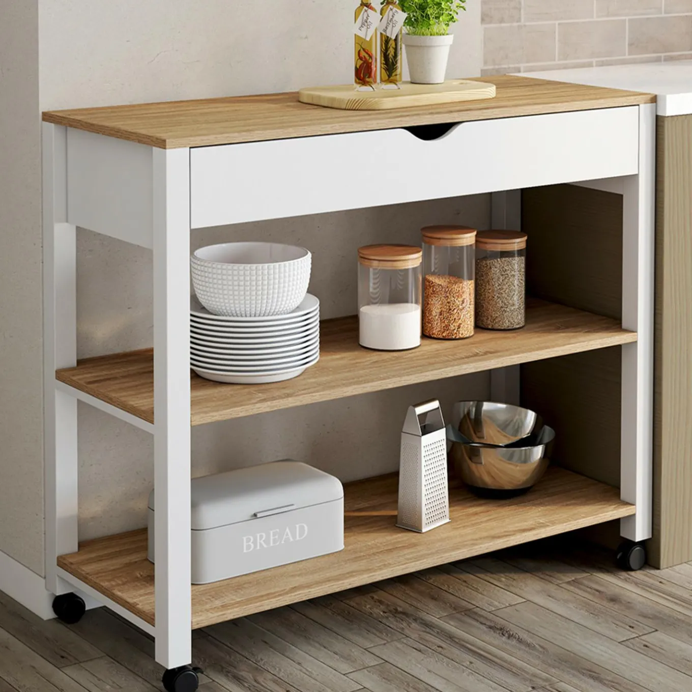 IDMarket Desserte de cuisine XXL plan de travail 110 cm et tiroir* Meubles De Cuisine Avec Plan De Travail|Dessertes Et Éléments De Cuisine