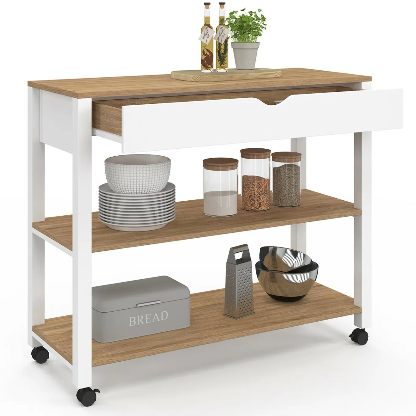 IDMarket Desserte de cuisine XXL plan de travail 110 cm et tiroir* Meubles De Cuisine Avec Plan De Travail|Dessertes Et Éléments De Cuisine