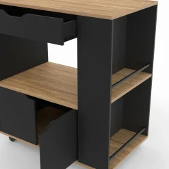 IDMarket Desserte micro-onde placard tiroir épices noir* Petits Meubles|Meubles De Cuisine Avec Plan De Travail