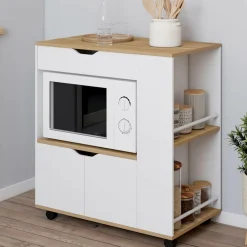 IDMarket Desserte micro-onde placard tiroir épices blanc* Petits Meubles|Meubles De Cuisine Avec Plan De Travail