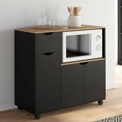 IDMarket Desserte micro-onde xxl bois noir* Petits Meubles|Meubles De Cuisine Avec Plan De Travail