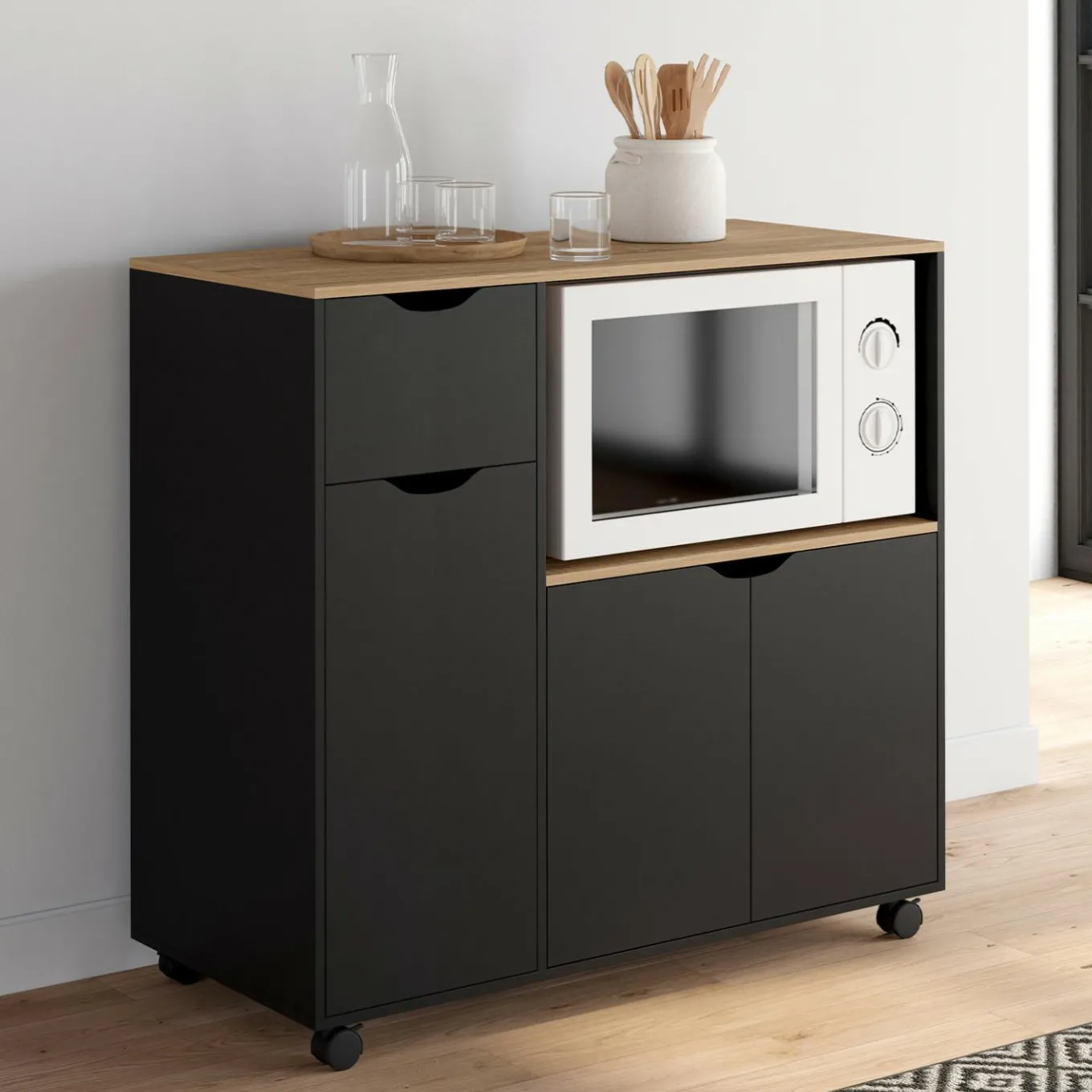 IDMarket Desserte micro-onde xxl bois noir* Petits Meubles|Meubles De Cuisine Avec Plan De Travail