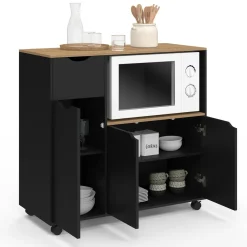 IDMarket Desserte micro-onde xxl bois noir* Petits Meubles|Meubles De Cuisine Avec Plan De Travail