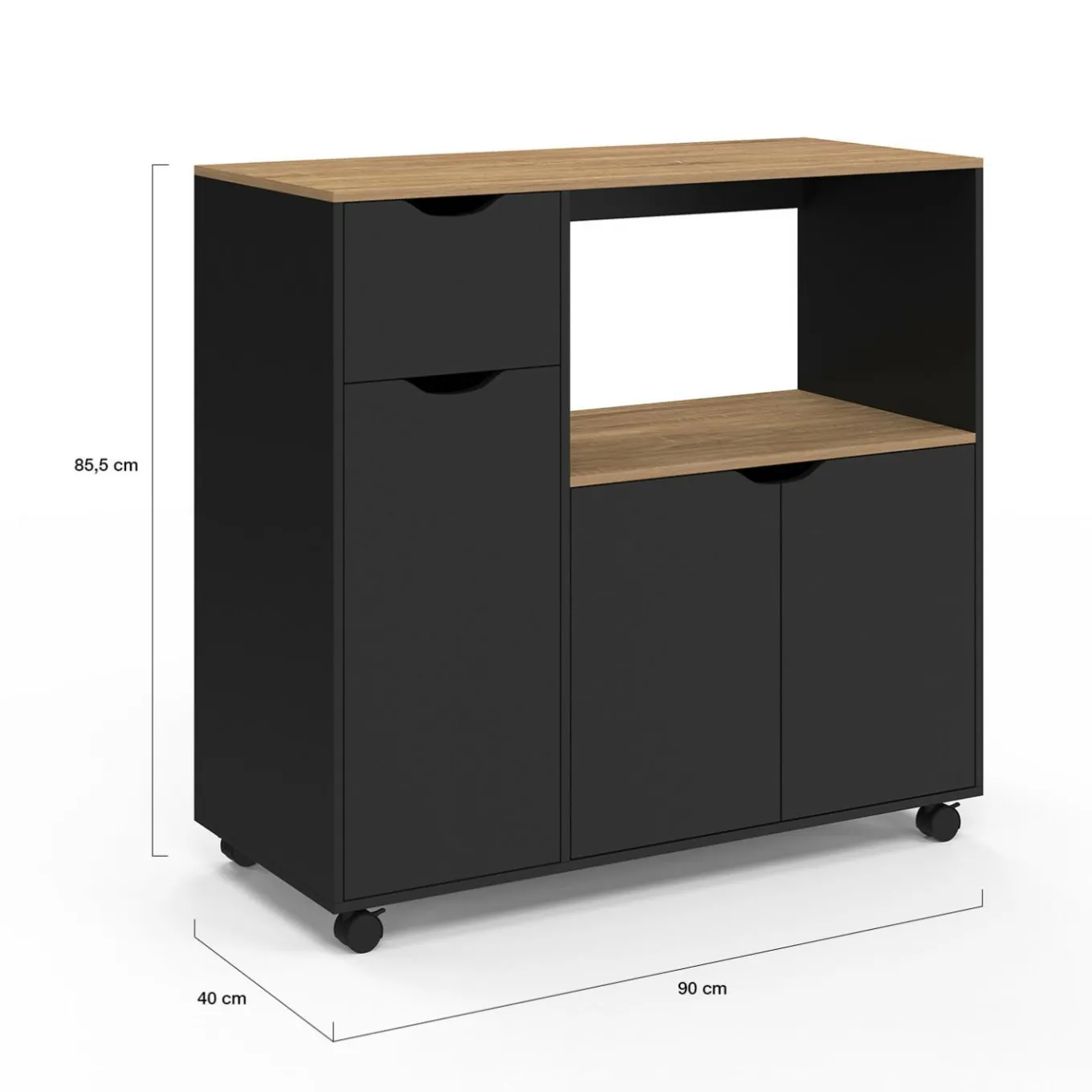 IDMarket Desserte micro-onde xxl bois noir* Petits Meubles|Meubles De Cuisine Avec Plan De Travail