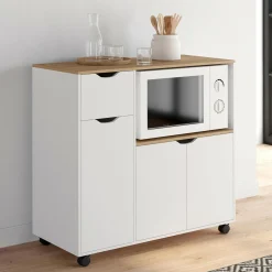 IDMarket Desserte micro-onde xxl bois blanc* Petits Meubles|Meubles De Cuisine Avec Plan De Travail