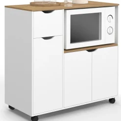 IDMarket Desserte micro-onde xxl bois blanc* Petits Meubles|Meubles De Cuisine Avec Plan De Travail