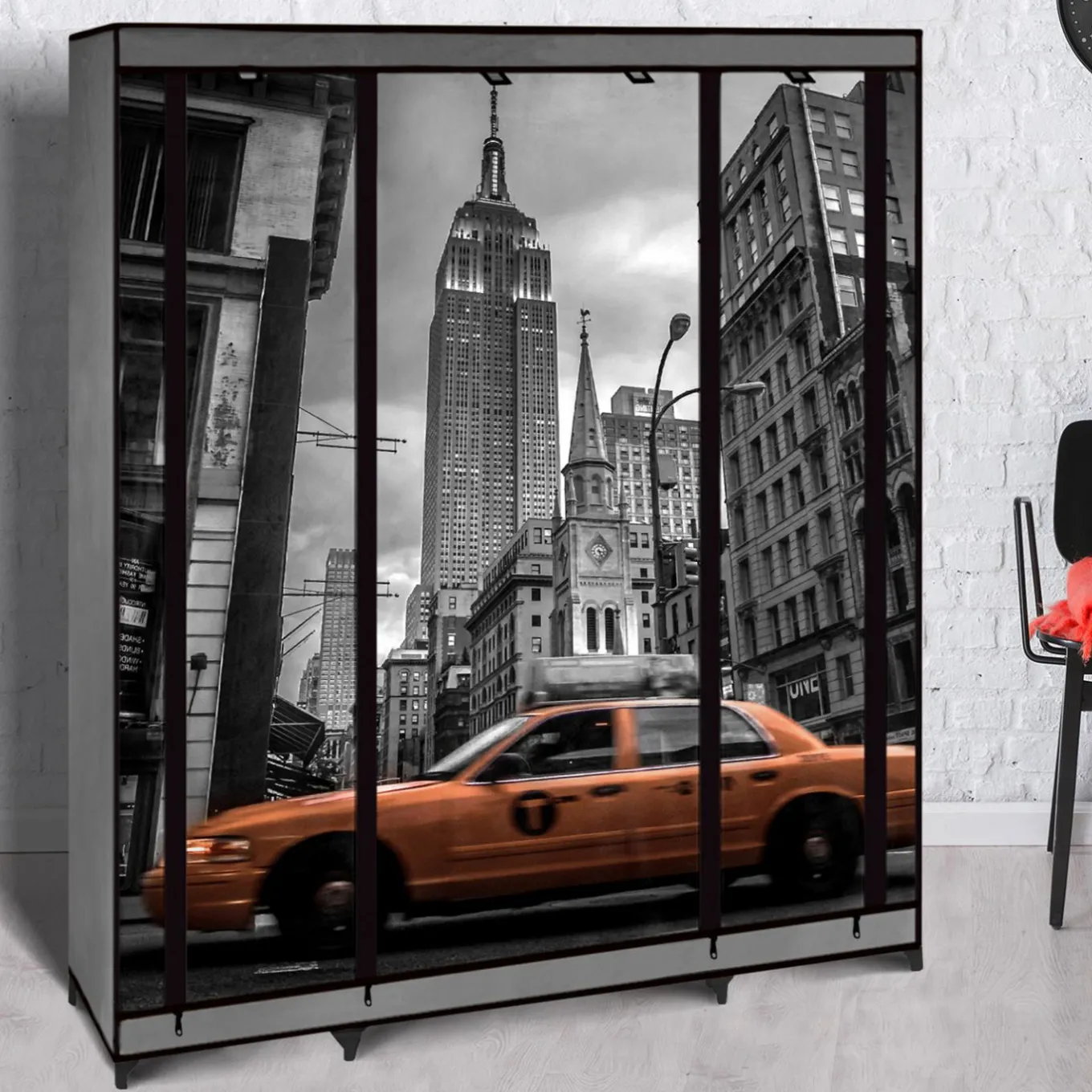 IDMarket Dressing armoire en tissu imprimé New York* Rangement Et Accessoires|Chambre Complète Adulte