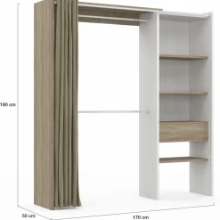 IDMarket Dressing blanc et bois extensible grande capacité de rangement* Meubles Blancs|Collection Design