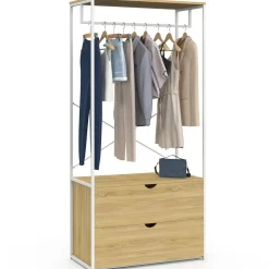 IDMarket Dressing bois et métal blanc* Collection Industrielle|Chambre Complète Adulte