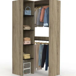 IDMarket Dressing d'angle modulable L. 90 / 127 cm double penderie + étagères bois et noir* Collection Agencement Magasin|Dressings Et Portants Vêtements
