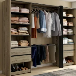 IDMarket Dressing double XXL 220 cm hêtre avec porte pantalons + étagères + tiroirs + rangements à chaussures et noir* Dressings Et Portants Vêtements|Chambre Complète Adulte