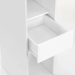 IDMarket Dressing extensible 145/170 x 50 x 180 cm blanc avec étagères + double penderie + miroir + rideau gris* Meubles Blancs|Collection Contemporaine