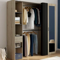 IDMarket Dressing extensible avec double penderie et rideau noir* Collection Design|Collection Contemporaine