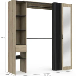 IDMarket Dressing extensible avec double penderie et rideau noir* Collection Design|Collection Contemporaine