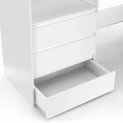 IDMarket Dressing extensible d'angle 200 x 150 x 180 cm blanc avec penderies + tiroirs + étagères + rideaux gris* Dressings Et Portants Vêtements|Chambre Complète Adulte