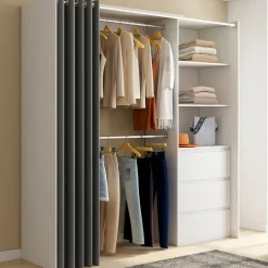 IDMarket Dressing extensible de 120/170 x 50 x 180 cm blanc avec 3 tiroirs, des étagères et 2 penderies* Meubles Hauts|Meubles Blancs