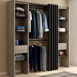 IDMarket Dressing extensible double en bois avec rideau noir* Meubles Hauts|Meubles Noirs