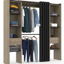 IDMarket Dressing extensible double en bois avec rideau noir* Meubles Hauts|Meubles Noirs